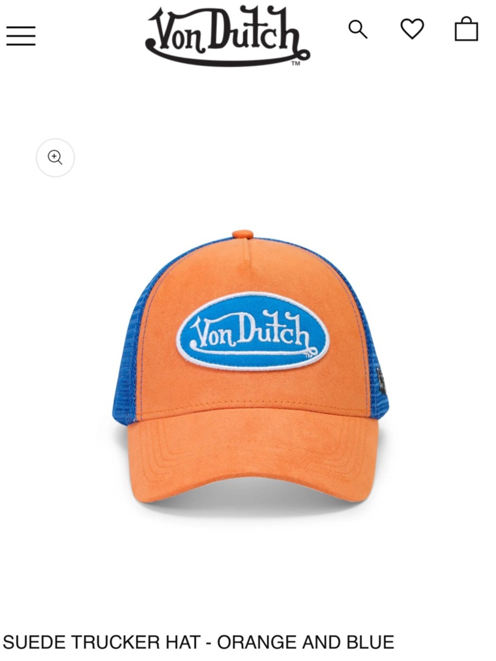 Brand new Von Dutch Orange and Blue Suede Trucker Cap